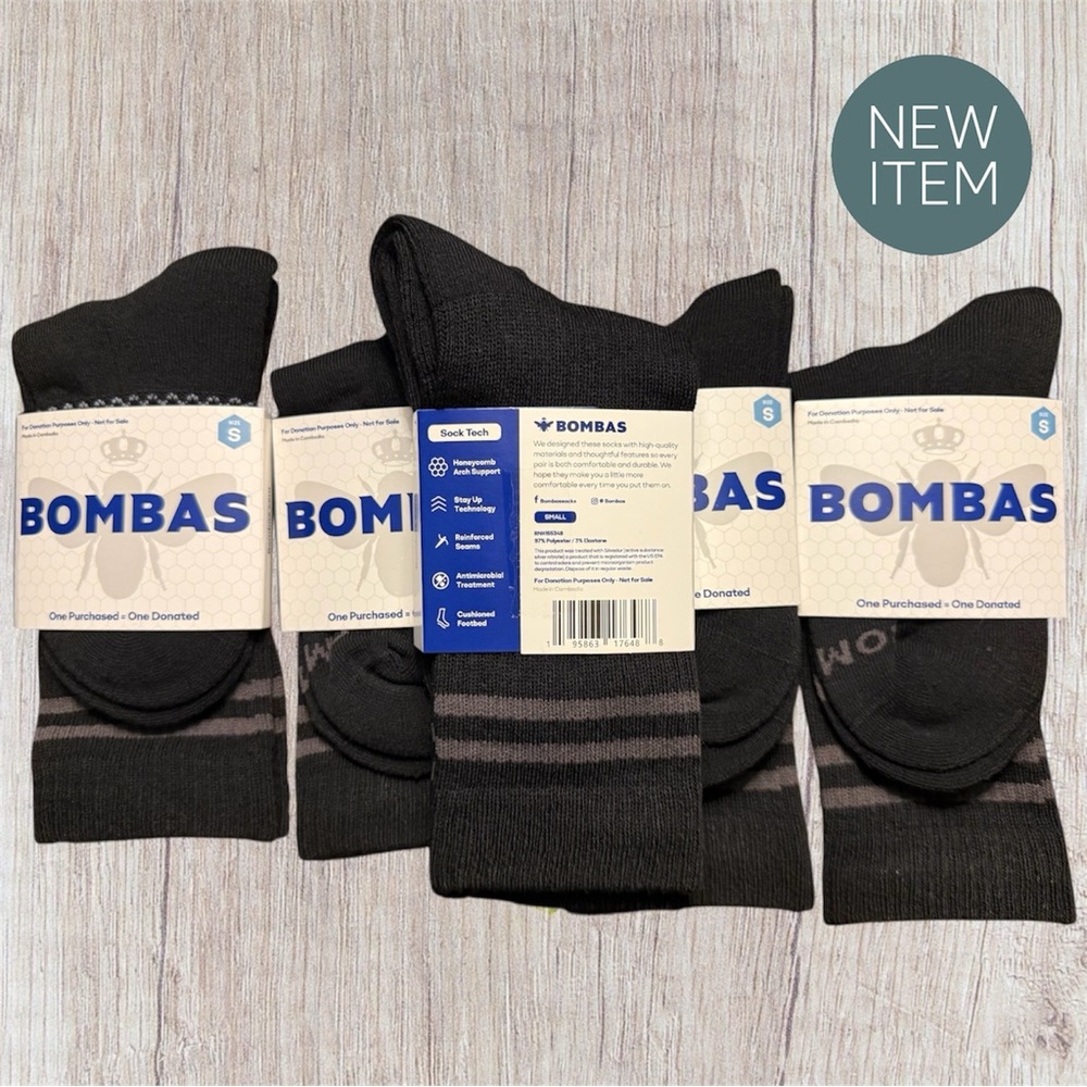 Bombas Women’s/Unisex Black and Gray Casual Crew Socks 5 pairs. - Picture 2 of 3
